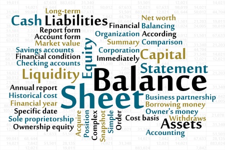 balance sheet word cloud with data sheet background