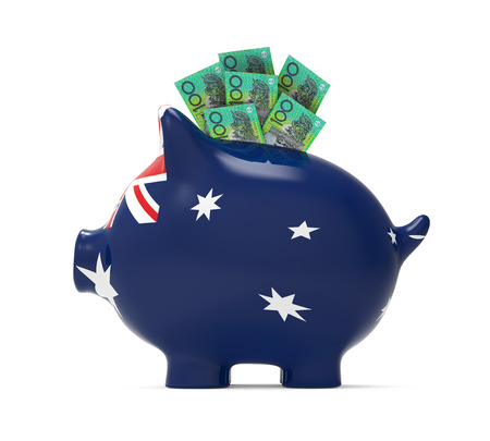 Piggy bank with Australian dollars; investor concept