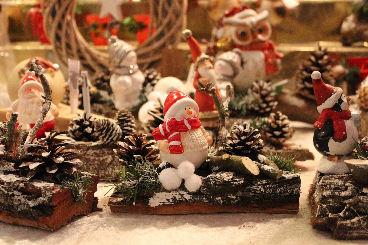 The FBT implications of Christmas parties - table decorations of snowmen and father Christmas.