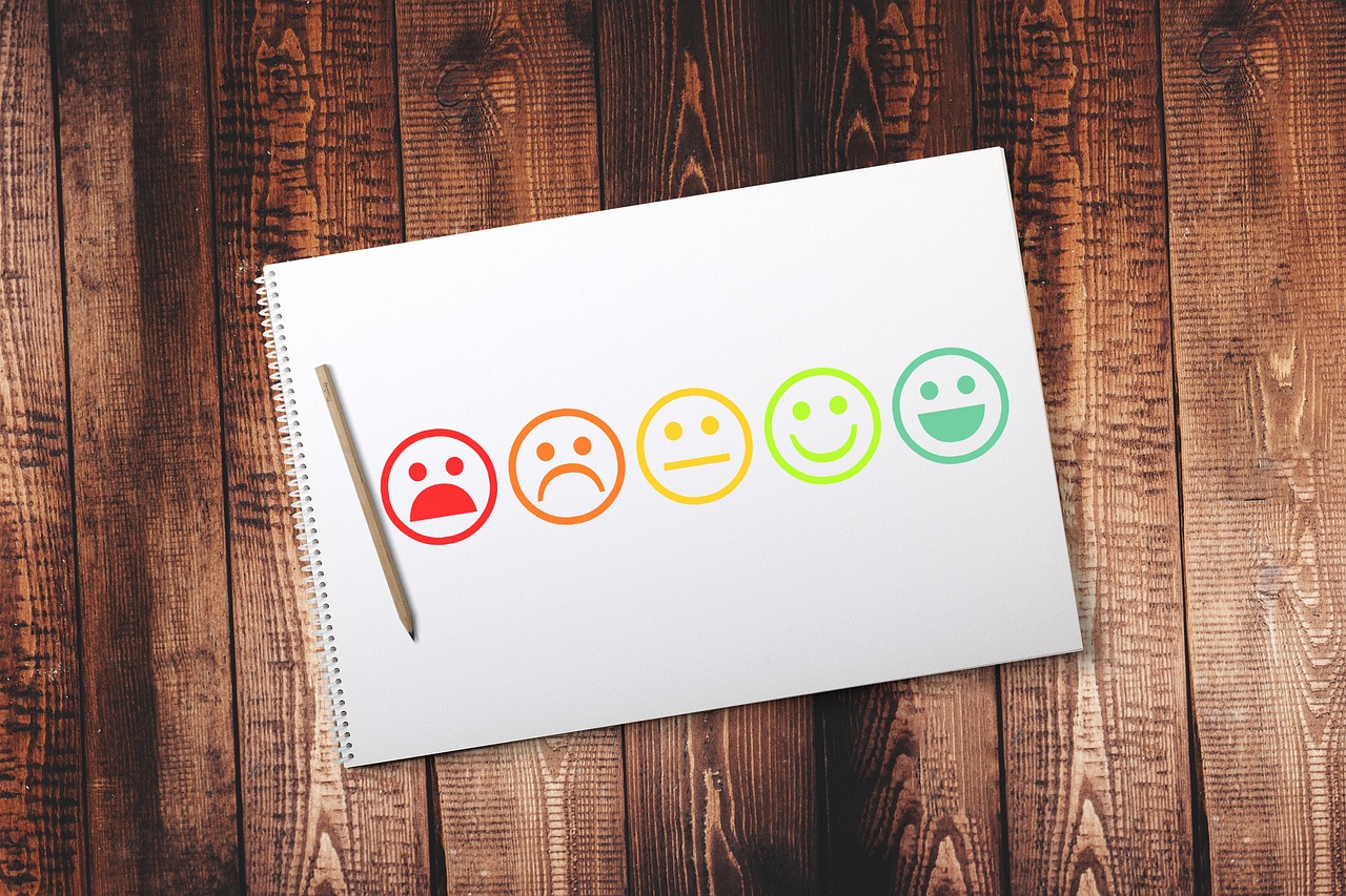 How to Win Your Customers Back in 2022 - a sheet of paper with face icons ranging from very unhappy to very happy.