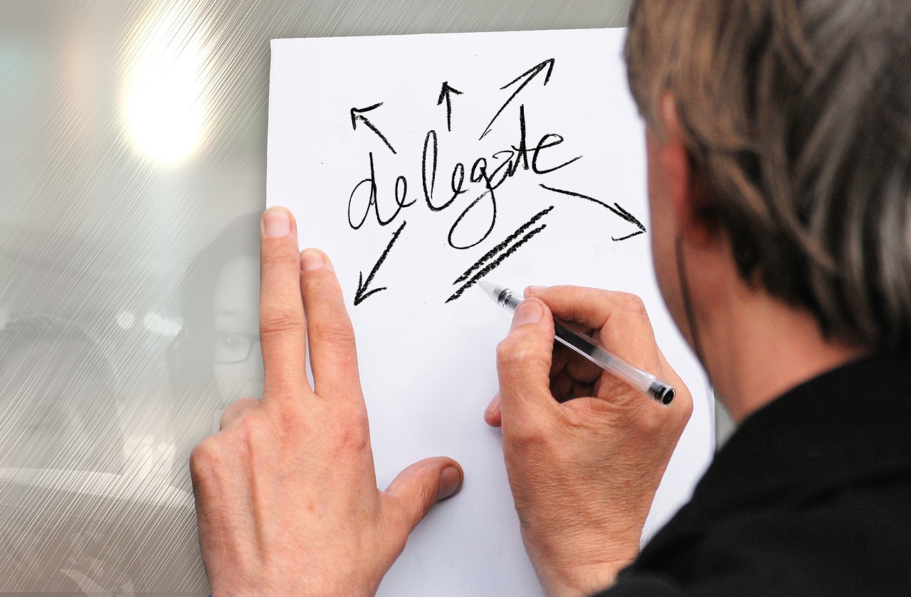 6 Tips to Improve Your Delegating Skills - a man making a mind map of the work "delegate"