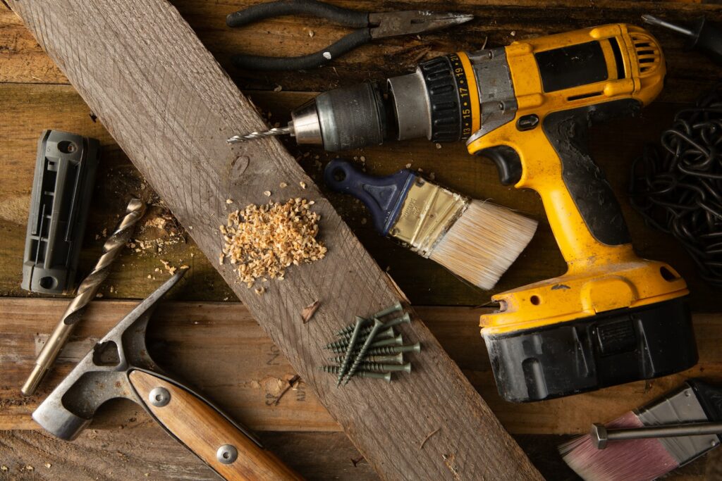 7 ways of marketing your trades business - Timber and tools on a workbench
