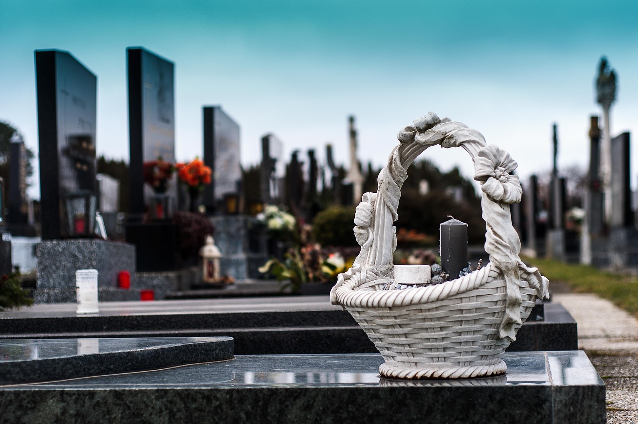 Important Things to Know about an Estate Plan - a basket on a black marble grave marker