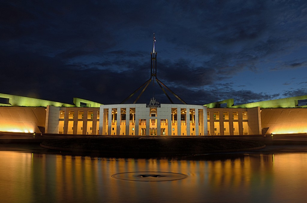 Budget 2019-20 implications for small business - photo of Parliament House at night.